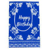 Birthday Blue en White Bandanna Medium Gift Bag Medium Cadeauzakje (Voorkant)