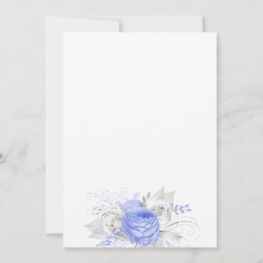 Birthday blue florals elegant zilverwit kaart (Achterkant)