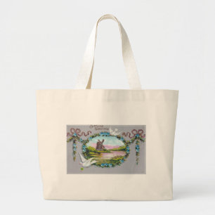 Birthday Blue Flower WreatDoves Grote Tote Bag