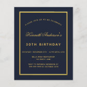 Birthday blue gold classic budget uitnodiging flyer (Voorkant)