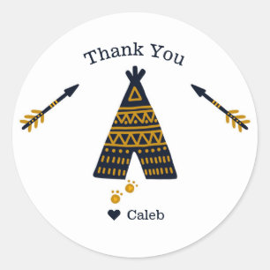 Birthday Blue Gold Tepee Party Favor Ronde Sticker