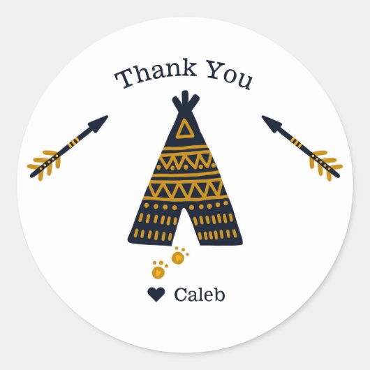 Birthday Blue Gold Tepee Party Favor Ronde Sticker (Voorkant)