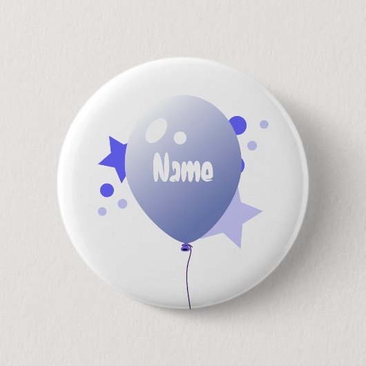 Birthday Blue Party ballon Name Button (Voorkant)