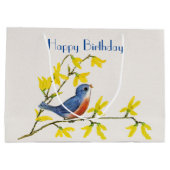 Birthday Blue Red Bird op tak Flowers Groot Cadeauzakje (Achterkant)