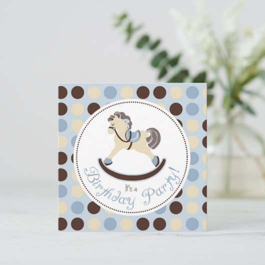 Birthday Blue Rocking Horse Kaart (Staand voorkant)
