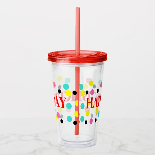 Birthday Blue roze Black Yellow Polka Dots Acryl Drinkbeker (Rechts)