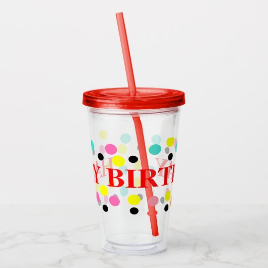 Birthday Blue roze Black Yellow Polka Dots Acryl Drinkbeker (Links)