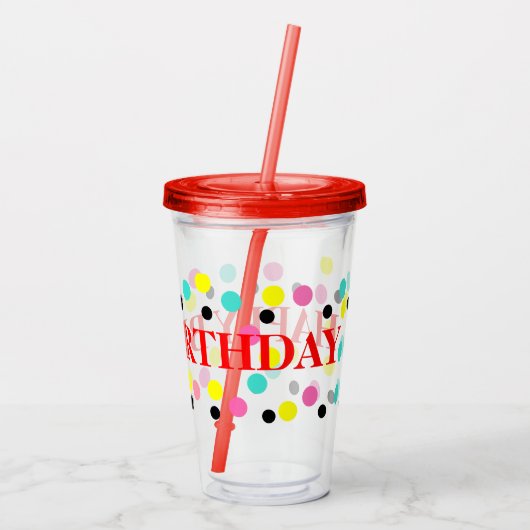 Birthday Blue roze Black Yellow Polka Dots Acryl Drinkbeker (Achterkant)