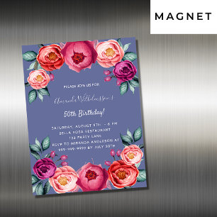 Birthday blue roze floral magnet uitnodiging