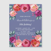 Birthday blue roze floral magnet uitnodiging (Voorkant)