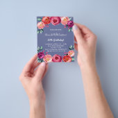 Birthday blue roze florale begrotingsuitnodiging flyer (Hand)