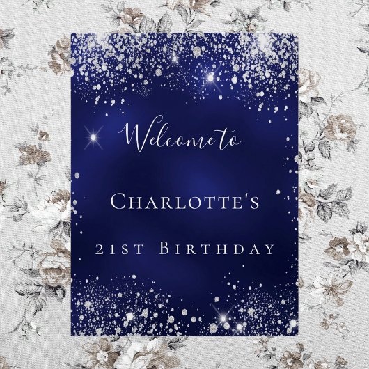 Birthday blue Silver Glitter welkom Perfect Poster