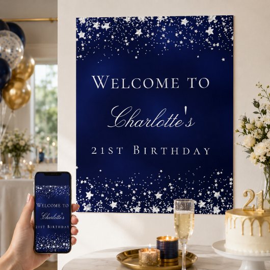 Birthday Blue Silver Poster