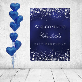 Birthday Blue Silver Poster
