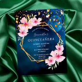 Birthday blue sky maan sterren roze floralen briefkaart