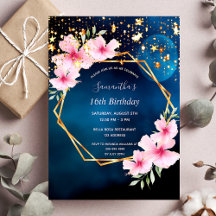 Birthday blue sky sterren goudroze roze floraal