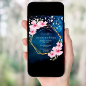 Birthday blue sky sterren roze floraal goud geomet kaart