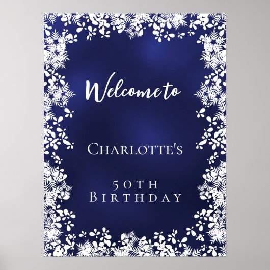 Birthday blue snowflakes welcome poster (Voorkant)