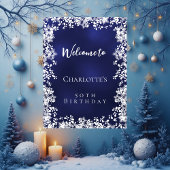 Birthday blue snowflakes welcome poster
