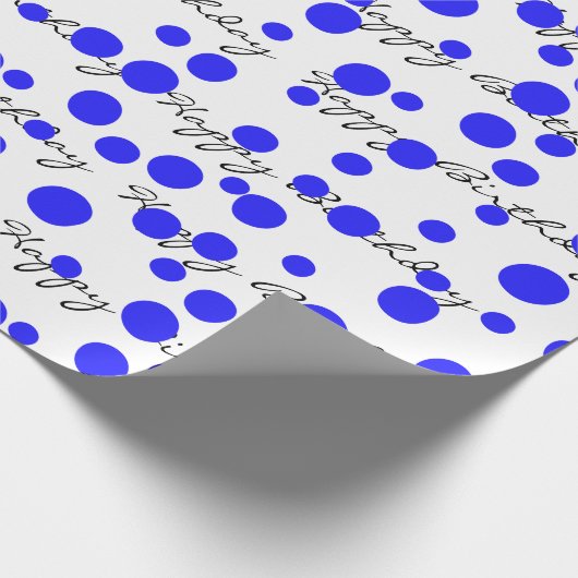 Birthday Blue Stippen op wit Cadeaupapier (Hoek)
