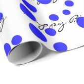 Birthday Blue Stippen op wit Cadeaupapier (Rol Hoek)