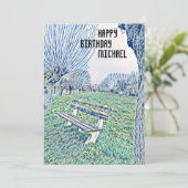 Birthday Blue Waterverf Garden Bench voor hem (Staand voorkant)