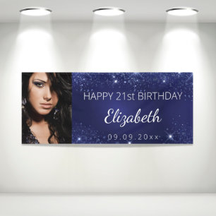 Birthday blue zilter glitter op maat foto op maat spandoek