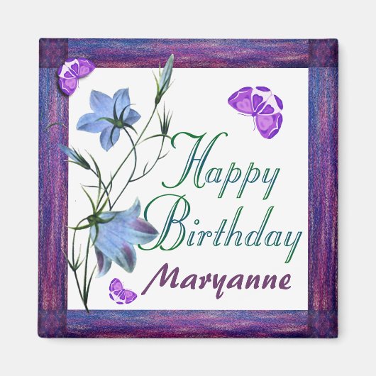 Birthday Bluebells and Butterflies Magnets Magneet (Voorkant)