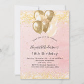 Birthday blush gold glitter ballonnen luxe kaart (Voorkant)