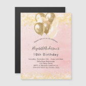 Birthday blush gold glitter ballonnen luxe magnetische uitnodiging (Voorkant / Achterkant)