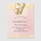 Birthday blush gold glitter ballonnen luxe magnetische uitnodiging (Voorkant)