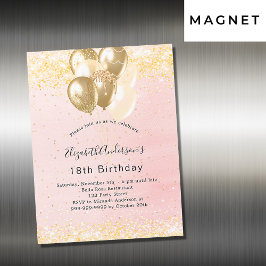 Birthday blush gold glitter ballonnen luxe magnetische uitnodiging