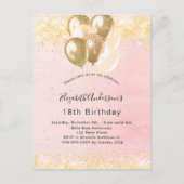 Birthday blush goudballonnen uitnodiging briefkaart (Voorkant)