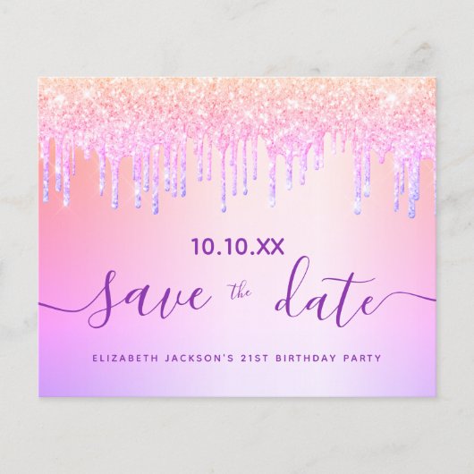 Birthday blush paarse glitter budget behalve datum flyer (Voorkant)