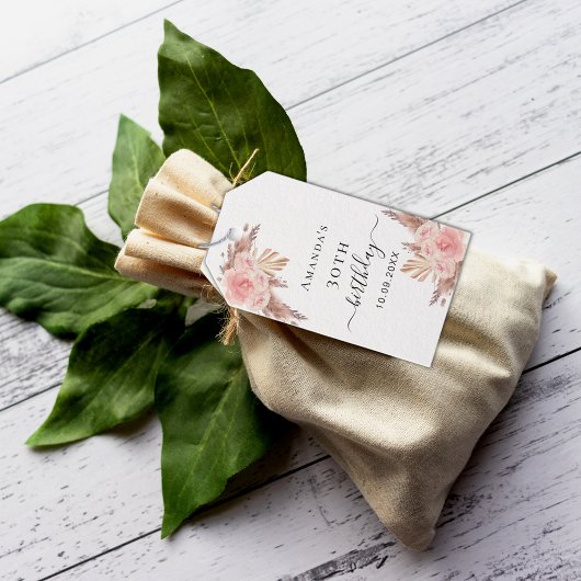 Birthday blush pampas roos boho bedankt u cadeaulabel