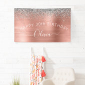 Birthday Blush Pink Rose Gold Silver Glitter Spandoek (Insitu)