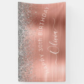 Birthday Blush Pink Rose Gold Silver Glitter Spandoek (Verticaal)
