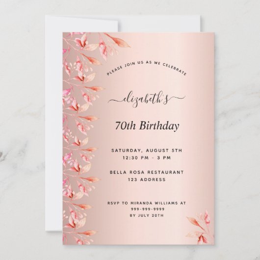 Birthday blush roos gold florals kaart (Voorkant)