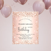 Birthday blush roos gold glitter budget uitnodigin flyer