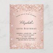 Birthday blush roos Gold glitter elegant script Uitnodiging Briefkaart (Voorkant)