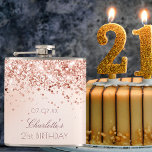Birthday blush roos gold glitter monogram heupfles<br><div class="desc">Een roos gouden,  wazige roze gradiëntachtergrond met elegant faux glitter stof. Pas een datum,  naam en leeftijd aan en voeg deze toe. De naam wordt geschreven met een modern handgeschreven stijlmanuscript met letters.</div>