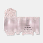 Birthday Blush Roos Gold Glitter Monogram Naam Bedankdoosjes (Uitgevouwen)