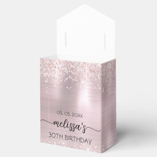 Birthday Blush Roos Gold Glitter Monogram Naam Bedankdoosjes (Geopend)