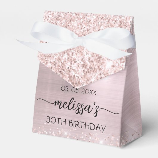 Birthday Blush Roos Gold Glitter Monogram Naam Bedankdoosjes (Voorkant Zijde)