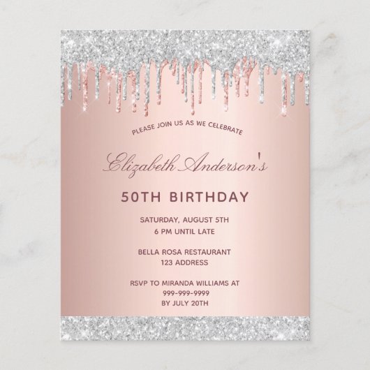 Birthday blush roos Gold Silver Budget Offush Flyer (Voorkant)