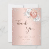 Birthday blush roos gold Silver Glitter floral Bedankkaart (Voorkant)