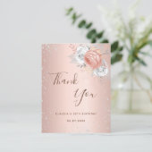 Birthday blush roos gold Silver Glitter floral Bedankkaart (Staand voorkant)