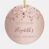 Birthday blush roos gouden glanzende sterren glitt keramisch ornament (Voorkant)