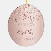 Birthday blush roos gouden glanzende sterren glitt keramisch ornament (Links)