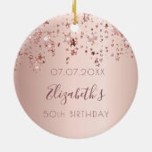Birthday blush roos gouden glanzende sterren glitt keramisch ornament (Achterkant)